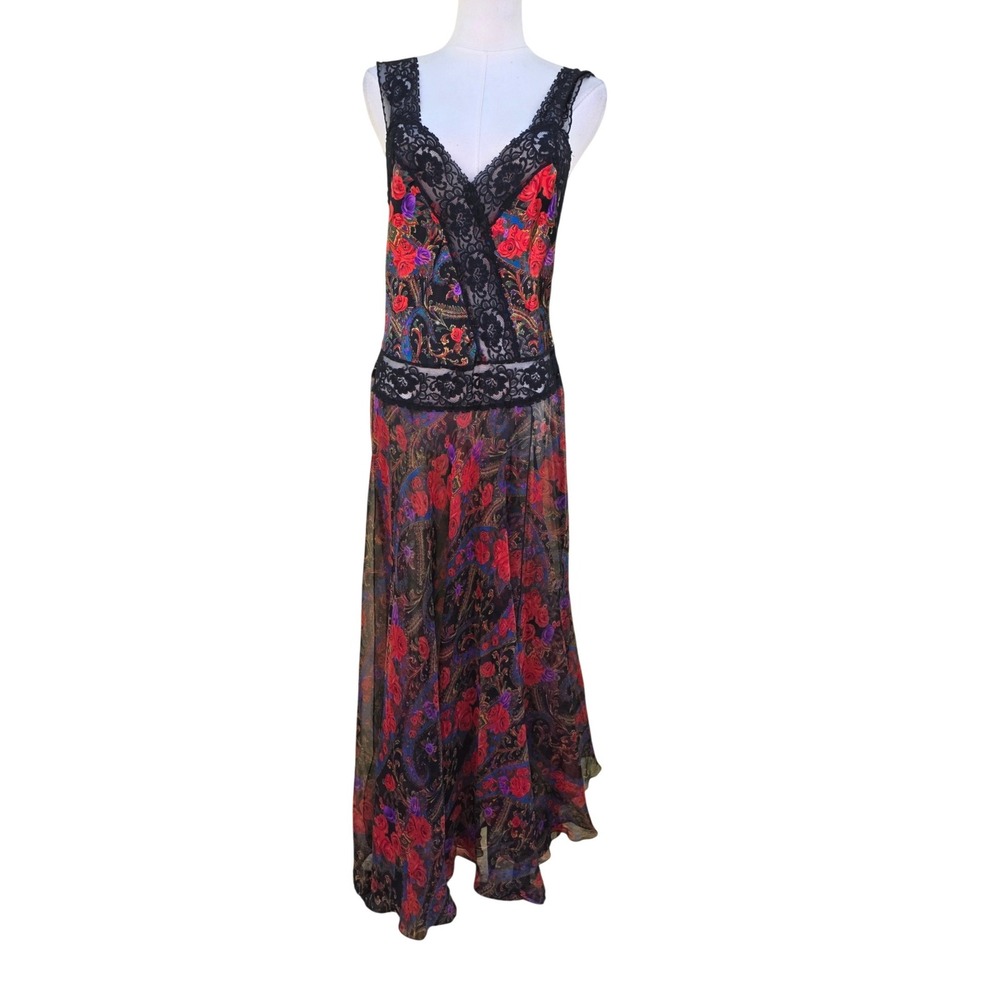 Victoria's Secret vintage 90Maxi Dress Womens M Multicolor ‎ Floral Paisley Lace - Picture 8 of 16